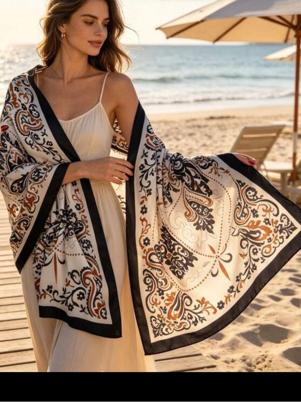 Elegant Ivory Paisley Shawl or Scarf nwt